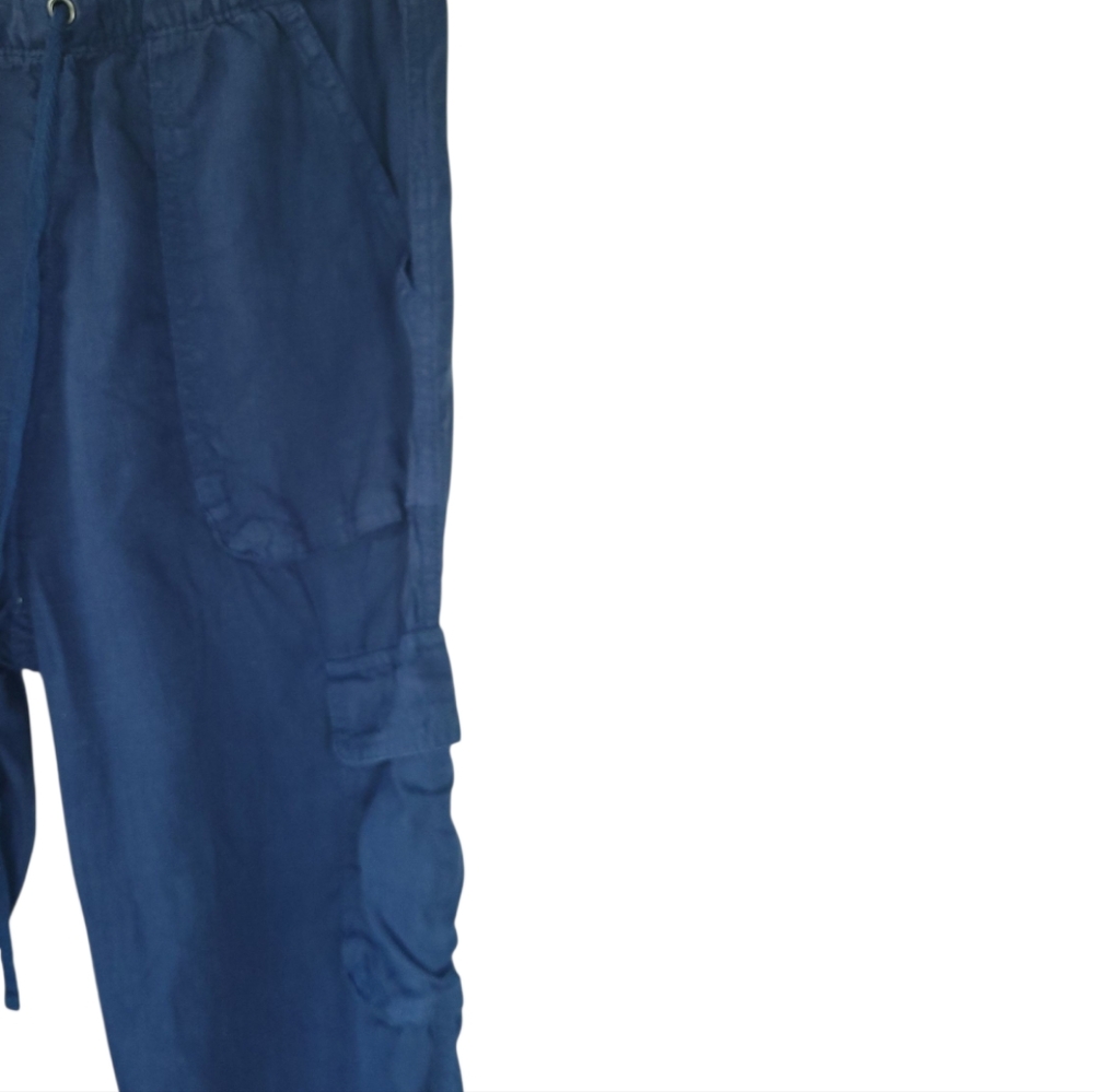 Nicole Miller Navy Linen Cargo Jogger Pants S Drawstring Utility Coastal - Picture 8 of 11